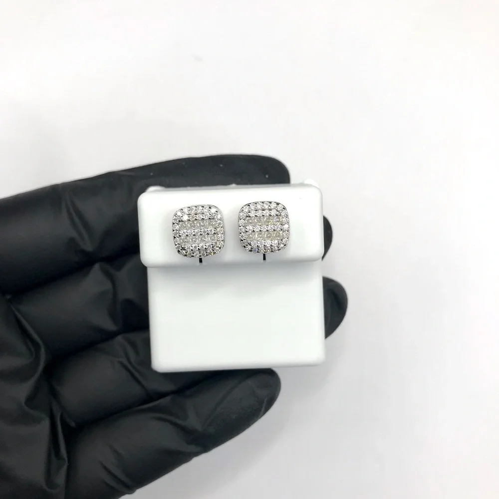 925 Sterling Silver 1.37CT MOISSANITE Pave Square Stud Earrings Screw Back